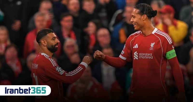 محمد صلاح و ویرجیل فن دایک در حال خوشحالی پس از گل لیورپول