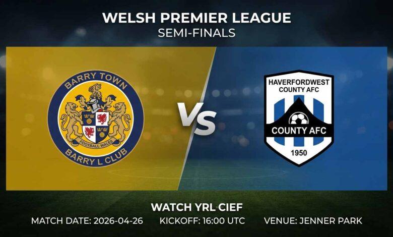 Ù¾ÙˆØ³ØªØ± Ø¨Ø§Ø²ÛŒ بری تاون Ù…Ù‚Ø§Ø¨Ù„ هاورفوردوست کانتی Ø¯Ø± پریمیر لیگ ولز