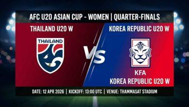 پوستر بازی تایلند زیر ۲۰ سال زنان مقابل کره جنوبی زیر ۲۰ سال زنان در جام ملتهای آسیا زیر ۲۰ سال زنان