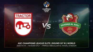 پوستر بازی تراکتورسازی مقابل شباب الاهلی دبی در لیگ نخبگان آسیا