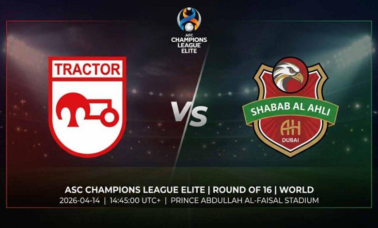 پوستر بازی تراکتورسازی مقابل شباب الاهلی دبی در لیگ نخبگان آسیا